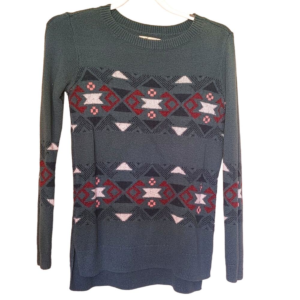Hollister Size Small S Geometric Triangle Abstract Green Sweater Winter